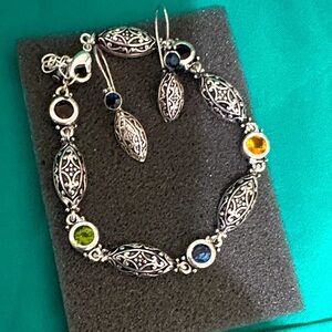 Avon Multicolored Bracelet & Earrings Set Silver Tone -  New in Box